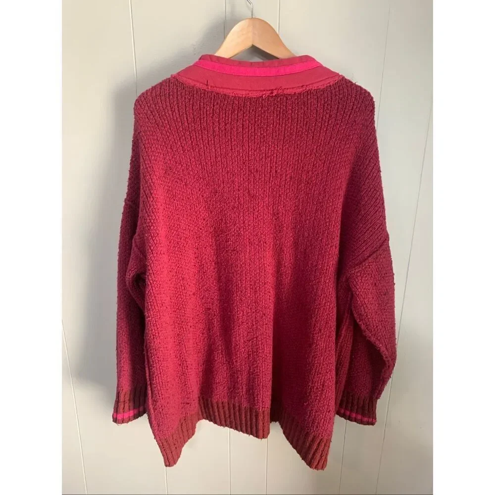 Free People Steffie V Neck Pullover Oversized Chunky Sweater Small